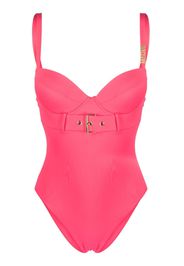 Moschino logo-plaque belted swimsuit - Rosa