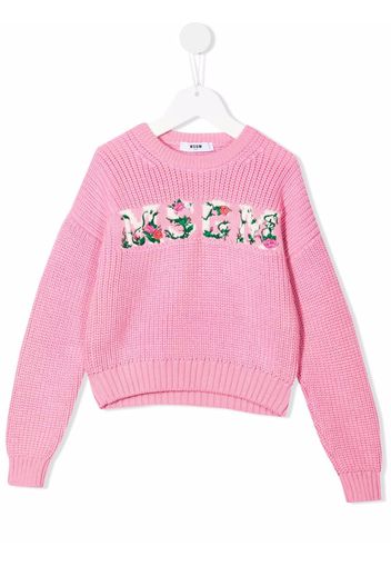 MSGM Kids Pullover mit Blumenstickerei - Rosa