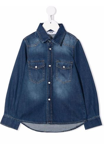 MSGM Kids Jeanshemd mit Logo-Print - Blau