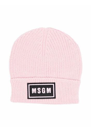 MSGM Kids Strickmütze mit Logo-Stickerei - Rosa