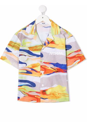 MSGM Kids fluid-print Cuban shirt - Orange