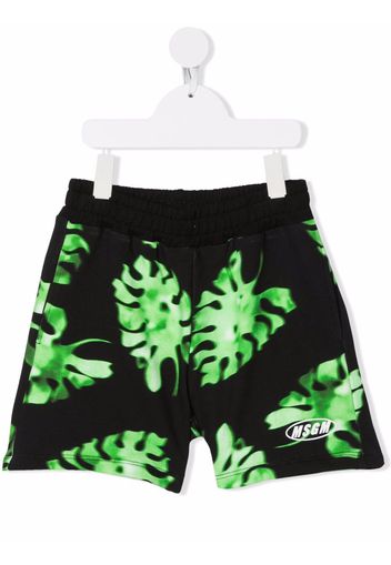 MSGM Kids leaf-print cotton shorts - Schwarz