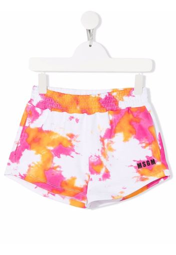 MSGM Kids logo-print tie-dye shorts - Weiß