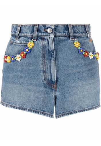 MSGM beaded-detailing high-waisted denim shorts - Blau