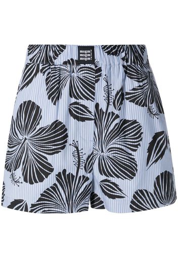 MSGM striped floral-print shorts - Blau