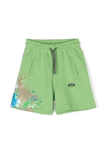 MSGM Kids paint splash-print cotton shorts - Grün