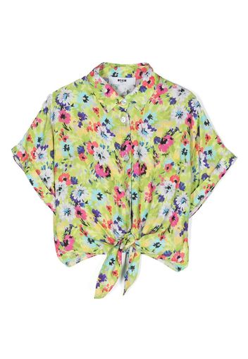 MSGM Kids floral-print ruched shirt - Grün