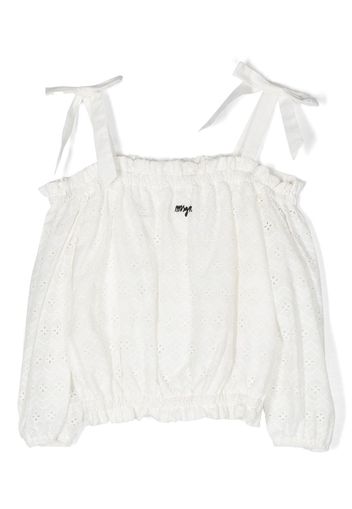 MSGM Kids embroidered-logo off-shoulder blouse - Weiß