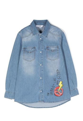 MSGM Kids logo-print cotton denim shirt - Blau