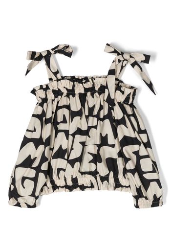 MSGM Kids ruffle logo-print crop-top - Nude