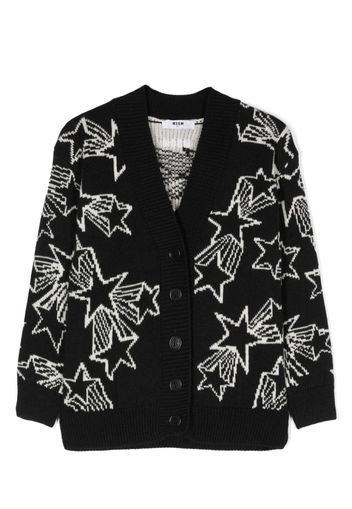 MSGM Kids patterned intarsia-knit V-neck cardigan - Schwarz