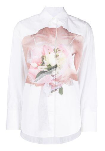 MSGM rose-print poplin shirt - Weiß