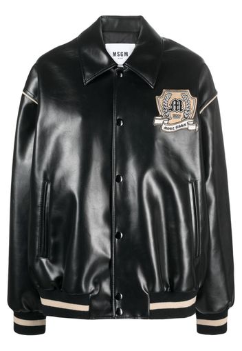 MSGM logo-patch faux-leather bomber jacket - Schwarz