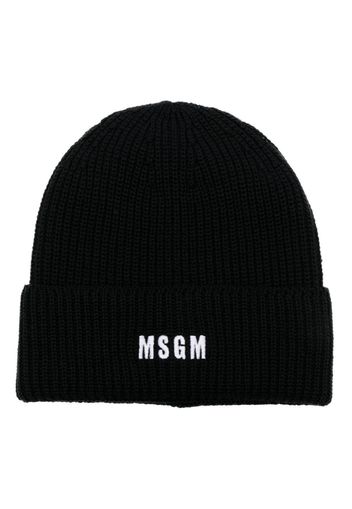 MSGM logo-embroidered ribbed-knit beanie - Schwarz