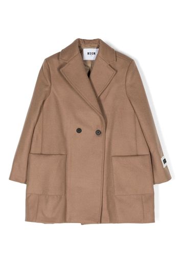 MSGM Kids logo-patch double-breasted coat - Nude