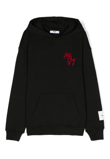 MSGM Kids logo-embroidered cotton hoodie - Schwarz