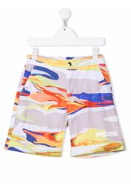 MSGM Kids fluid-print Bermuda shorts - Orange