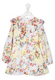 MSGM Kids Gerüschtes Kleid mit Blumen-Print - Gelb