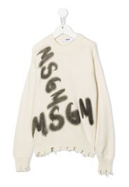 MSGM Kids distressed-hem logo-print jumper - Nude
