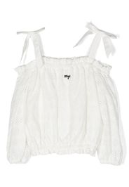 MSGM Kids embroidered-logo off-shoulder blouse - Weiß