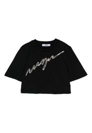 MSGM Kids Cropped-T-Shirt mit Pailletten-Logo - Schwarz