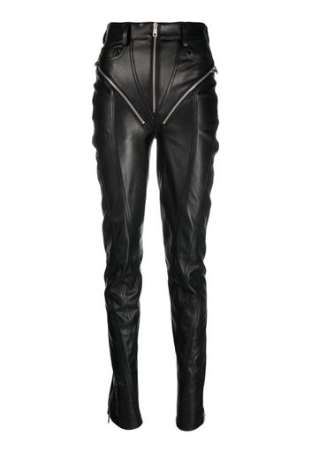 Mugler Lederhose mit Reißverschlüssen - Schwarz