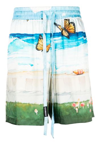 Nahmias Butterfly Beach Silk Shorts - Blau