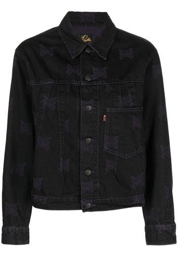 Needles butterfly-print denim jacket - Schwarz