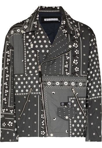 Neighborhood Bikerjacke mit Bandana-Print - Grau