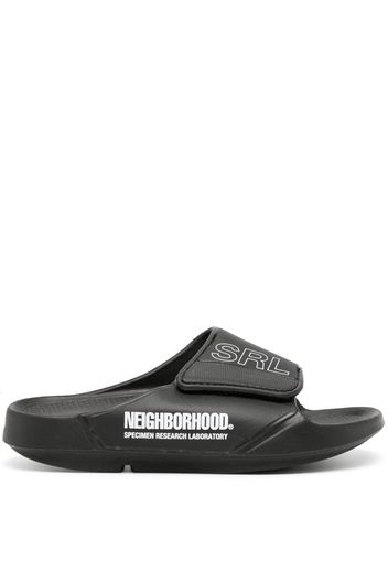 Neighborhood logo-print touch-strap slides - Schwarz