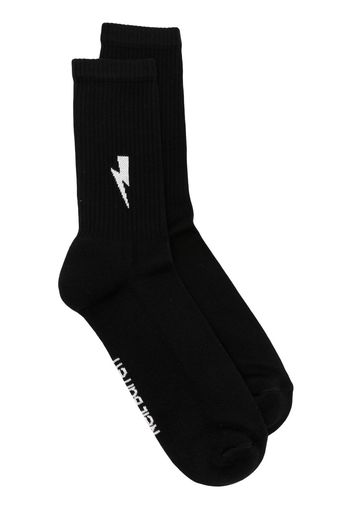 Neil Barrett Gerippte Socken mit Logo - Schwarz