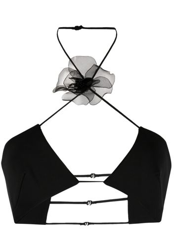 Nensi Dojaka floral-appliqué cropped top - Schwarz