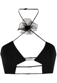 Nensi Dojaka floral-appliqué cropped top - Schwarz