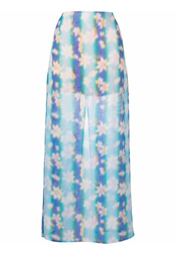 Nina Ricci floral-print straight maxi skirt - Blau