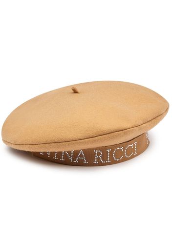 Nina Ricci logo-print crystal-embellished beret - Nude