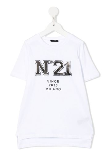 Nº21 Kids logo-print round-neck T-shirt - Weiß