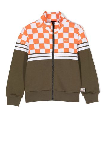 Nº21 Kids check-panelled zipped jacket - Braun