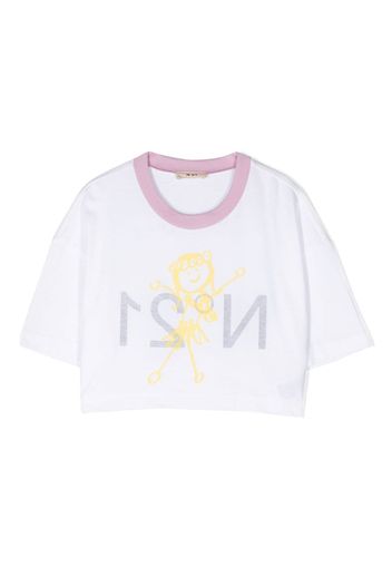 Nº21 Kids printed cropped oversize T-shirt - Weiß