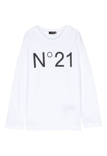 Nº21 Kids Langarmshirt mit Logo-Print - Weiß