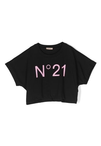 Nº21 Kids Cropped-T-Shirt mit Logo-Print - Schwarz