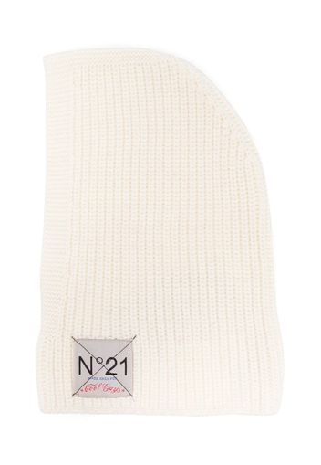 Nº21 Kids Gerippte Balaklava mit Logo-Patch - Weiß