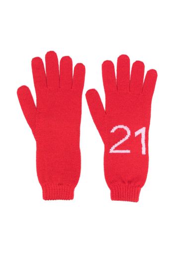 Nº21 Kids Intarsien-Handschuhe mit Logo - Rot
