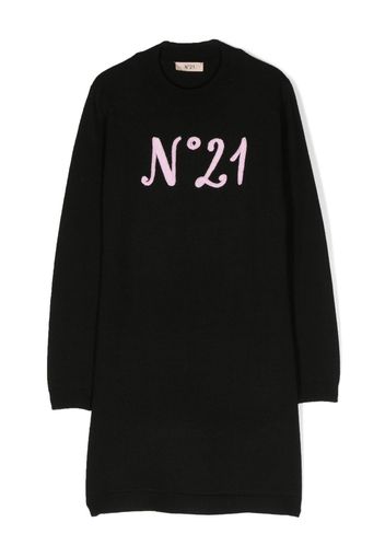 Nº21 Kids Langärmeliges Kleid mit Logo-Print - Schwarz