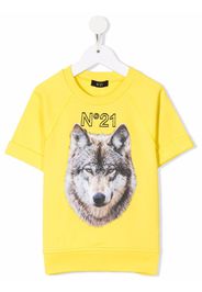 Nº21 Kids wolf-print short-sleeve cotton sweatshirt - Gelb