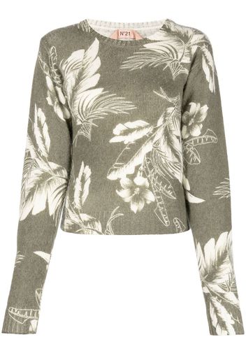 Nº21 leaf-print knitted jumper - Grün