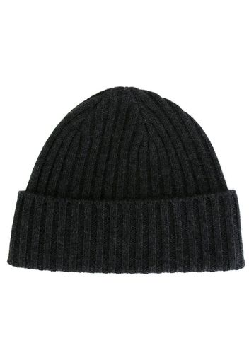 N.Peal Kaschmir-Beanie aus Rippstrick - Grau