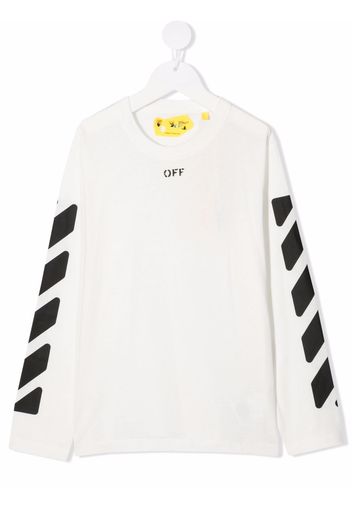 Off-White Kids Langarmshirt mit diagonalem Print - Weiß