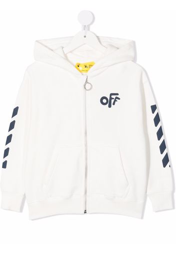 Off-White Kids OFF ROUNDED HOODIE ZIP WHITE NAVY BLUE - Weiß