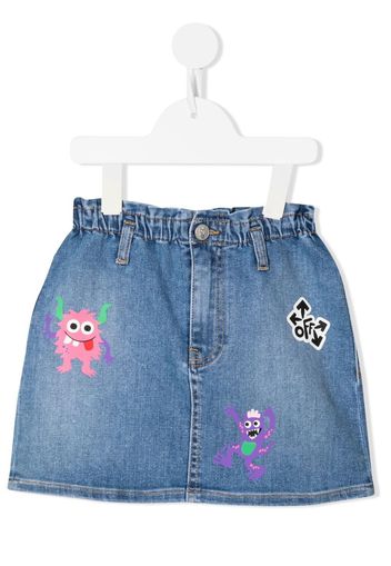 Off-White Kids Monster-print denim skirt - Blau