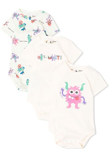 Off-White Kids cartoon-print three-pack babygrows - Nude